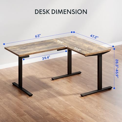 FLEXISPOT 63 x 48 Reversible L-Shaped Electric Standing Desk, Rustic Brown - Image 3