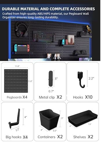 Pegboard Wall Organizer Kit, Modular Storage System, Black - Image 2