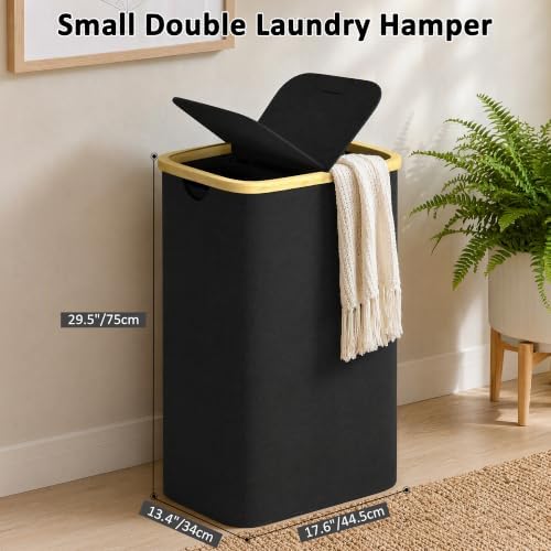 efluky Double Laundry Hamper with Lid and 2 Removable Bags, Black - Image 3