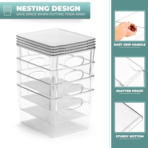 Sorbus Medium Plastic Storage Bins with Lids - Kitchen, Pantry, Refrigerator Organizer Bins - Clear, 4 Pack - Image 6