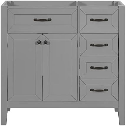 Flieks 36" Bathroom Vanity Without Sink, Cabinet Base Only, Bathroom Cabinet with Drawers, Solid Frame and MDF Board, Grey - Image 7