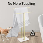 KES Standing Towel Rack with Heavy Marble Base, 2-Tier, Brushed Gold - Image 2