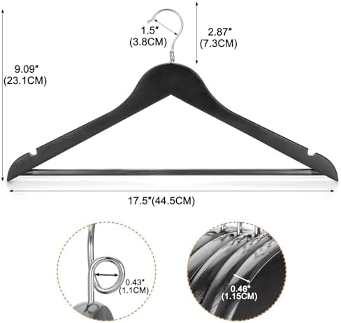 TOPIA HANGER Black Wooden Hangers 30 Pack, Space Saving Coat Hanger with 360° Swivel Cascading Loop Hook, Non Slip Pants Bar and Shoulder Notches for Camisole, Jacket, Suit, Clothes Hangers -CT74B30 - Image 6