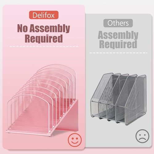 Inclined Desk File Organizer, 8-Section Upright Desk Organizer Standing File Sorter for Office Classroom Desktop Organization (Pink, 8) - Image 5
