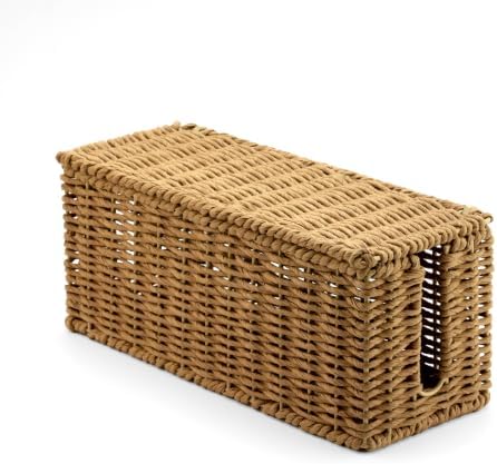 Handwoven Natural Raffia Cable Management Box with Lid – Decorative Cord Organizer for Power Strips, Surge Protectors & Charging Cables – Woven Storage Basket for Home & Office (Natural Raffia) - Image 5