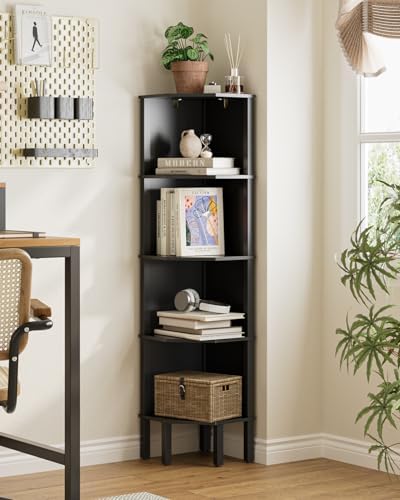 Corner Shelf, 5 Tier Corner Bookshelf, Display Corner Shelf Stand with Storage Rack, Wall Corner Bookshelf for Living Room, Bedroom, Office, Black - Image 3