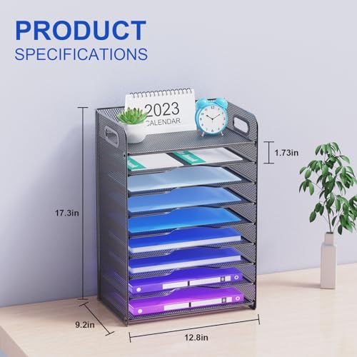 Samstar 9 Tier Desk Organizer, Mesh Paper Letter Tray File Rack Shelves Paper Sorter Storage with Handles, Black - Image 2