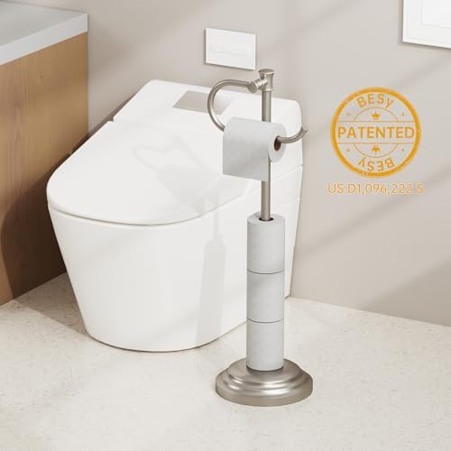 BESy Toilet Paper Holder Floor Stand, Bathroom Freestanding Nickel - Image 2
