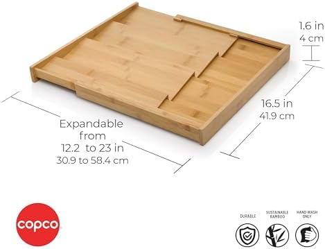 Copco Bamboo Expandable Spice Organizer Drawer and Counter Lazy Susan Turntable Style Tiered Rack - Adjustable 4-Tier Natural Wood Kitchen Spice Storage Organizer for Cabinet, Pantry, or Bathroom - Image 2