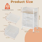 4-Tier Rolling Utility Cart with 3 Drawers-White Craft Organizers and Storage with DIY Dividers, Under Desk Cart with Lockable Wheels, Craft Cart Art Cart for Brushes Artifacts Patent Pending - Image 3