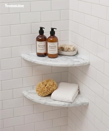 9 Inch Italian White Carrara Marble Corner Shower Shelf Bathroom Caddy, Wall Mounted Shower Shelf, Classic Flatback Design (1) - Image 2