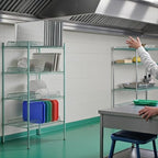 PRO&Family Green Epoxy 4-Tier Commercial Drying Rack with Casters – Heavy Duty Wire Shelving for Dish Drying, Kitchen Storage & Food Service Use (24" x 48" Stationary, 1 1/4" Slots) - Image 2