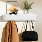 Coat Rack Wall Mount with Shelf Entryway Shelf Modern Key Holder Hanger Wall Shelves with Hidden Hooks for Hanging Towels Coats Hats Bags for Hallway Bathroom Bedroom (Wavy White, 5 Hooks) by FURNAWAY
