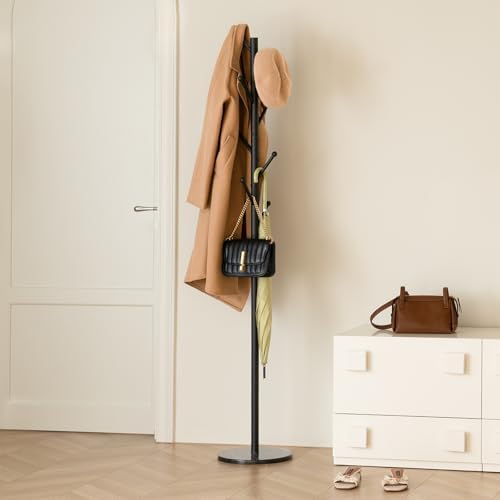 Yoobure Coat Rack Freestanding with Natural Marble Base - Coat Tree with 8 Hooks Heavy Duty Coat Hanger Stand, Metal Coat Rack Stand for Jacket, Hat, Clothes & Bag, Hall Tree Hat Rack for Entryway - Image 2