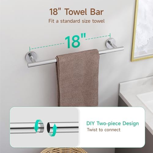 USHOWER 4PCS Polished Chrome Bathroom Accessories Set,18-Inch Towel Bar Set - Image 2