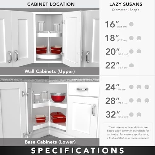 Rev-A-Shelf 24" Dual Full Circle Lazy Susan Organizer for Upper Corner Kitchen Cabinets, Plastic Home Storage 2 Tier Shelves, White, 6012-24-15-52 - Image 4