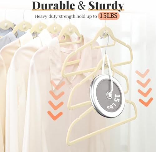 Velvet Felt Stackable Hangers 50 Pack, Thin & Space Saving, Ivory - Image 2