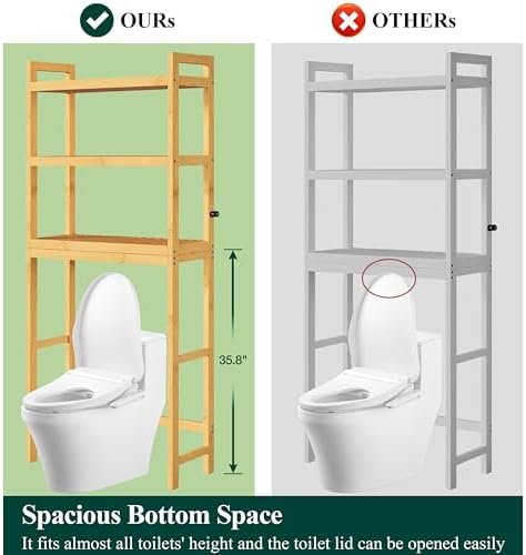 Smiry Bamboo Over The Toilet Storage Cabinet, 3 Tier, Natural - Image 5