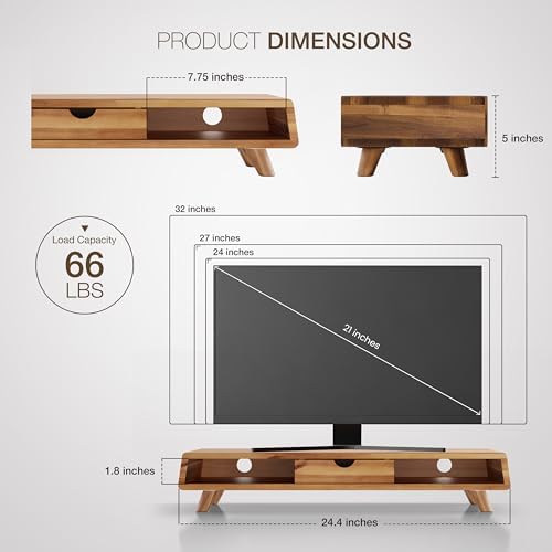 Tinamo Acacia Monitor Stand with Drawer, Multi-Purpose Storage (Patented) - Image 2