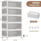 BROVIEW 150Gal Stackable Storage Bins with Lids Foldable Boxes,White,5Pack - Image 2