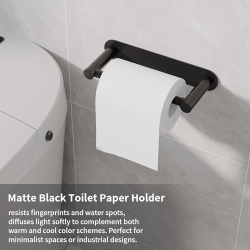 Adhesive Toilet Paper Holder, Self Adhesive Double Post Pivoting Toilet Tissue Holder, Stick on No Drilling Toilet Paper roll Holder for Bathroom, Stainless Steel and Zinc Alloy, Matte Black, 2Pack - Image 2
