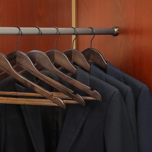 TOPIA HANGER Heavy Duty Wood Coat Hangers in Smooth Retro Finish, Boutique Quality Wooden Suit Hangers-Non-Slip Rubber Pants Bar and Smoothly Cut Notches-360° Rotating Black Hook-30 Pack, CT04A30 - Image 2