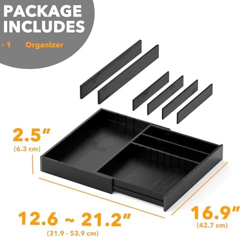 SpaceAid 2.5" High Bamboo Silverware Drawer Organizer with Labels, Kitchen Utensil Expandable Tray Holder for Flatware, Cutlery, Spoon and Knives Drawer Storage Organization (Black) - Image 4