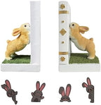 Bunny Bookend Set with 4 Bookmarks – Cute Rabbit Book Holders for Kids Books, Childrens Room Shelves, White Forest Animal Bookends, Peter Rabbit Book Decorations, Gift for Baby Nursery Bunnies by Unknown