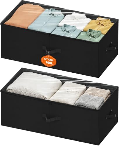 Large Under Bed Storage Containers, 12" Height, 31" Long, 2 Pack, Black by Unknown