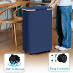 efluky Laundry Basket with Wheels, Tall Rolling Laundry Hamper with Lid and Removable Bag, Aesthetic Dirty Clothes Hamper on Wheels for Laundry Room, Bedroom, Dorm and Bathroom, 100L Blue - Image 3