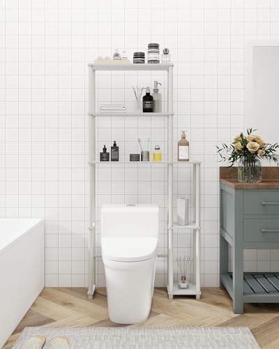 Toilet Storage Rack, 5-Tier Behind Toilet Storage with Side Racks Above Toilet Organizer for Bathroom Balcony Laundry, White - Image 7