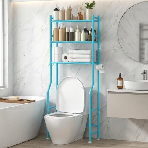 GloTika 3-Tier Over Toilet Storage, Anti-Tilt, 64" H, Blue by QualityHomewareTimlessComfort