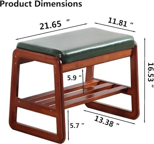 2-Tier Solid Wood Shoe Rack Bench for Entryway, Green, 21.65inches - Image 2