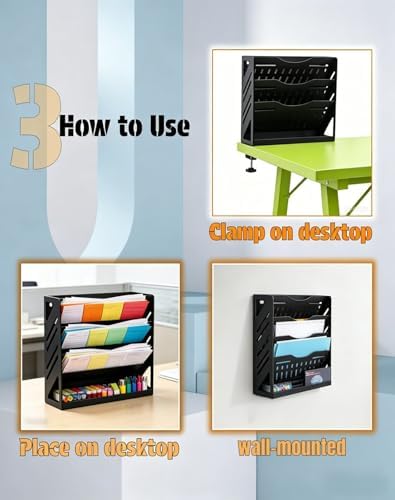 Yuxh 13" 4-Tier Clamp-On Desk Shelf, Metal File Organizer - Image 3