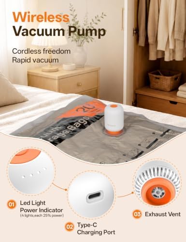 10 Pack Vacuum Storage Bags for Travel with Rechargeable Cordless Pump - Image 3