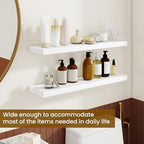 Dreamland 30Inch Floating Shelves for Wall, Rustic Wooden White Floating Shelves for Bathroom|Bedroom|Kitchen, Deep Wall Mounted Book Shelf, Wood Storage Display Shelf for Home Decor, Set of 2 - Image 4