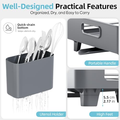 TOOLF Extendable Dish Drying Rack for Small Kitchen Counter, Gray - Image 5