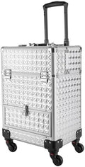 Rolling Makeup Manicure Storage Case, Makeup Trolley Rolling w/4 Universal Wheels Professional Aluminum Cosmetic Trolley Cases w/lock for Studio or Travelling (Silver) by Unknown