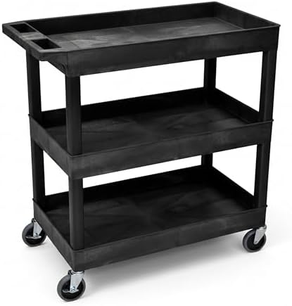 Luxor EC111-B 3-Shelf Heavy Duty Rolling Plastic Utility Cart, Black by LuxorWorkspaces
