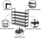 Hsscblet Shoe Rack for Closet, 5-Tier Metal Shelf Storage with Hooks, Black - Image 6