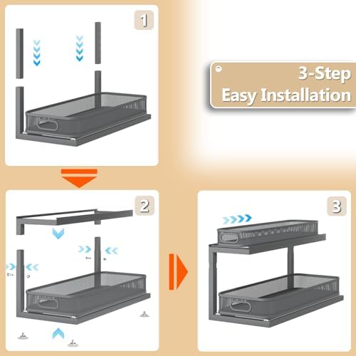 2-Pack 21.3 IN Depth Under Sink Organizer With Next-Gen Ball-Bearing Slides,Sophisticated Mesh 2-Tier Pull Out Shelf for Kitchen & Bathroom,Fits Small Items-Gun Gray - Image 6