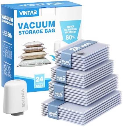 VINTAR 24Pack Space Saver Vacuum Storage Bags for Travel with Cordless Pump by VINTAR