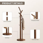 Solid Wood Coat Rack Freestanding Wood Coat Tree Rack with 9 Hooks, Creative Tree-Shaped Design, Standing Coat Rack Clothes Hanger Stand with Sturdy Base for Entryway, Bedroom - Load 300lb (Walnut) - Image 6
