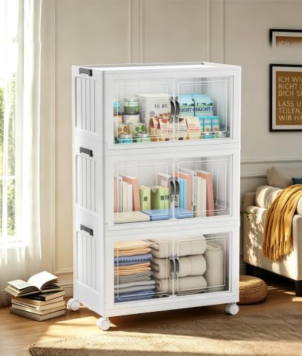 Hanyi 250 QT 3-Tier Stackable Storage Bins with Lids, Clear Doors, 4 Wheels by Unknown