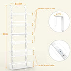 Moforoco Adjustable Over the Door Organizer, Metal Hanging Door Organizer with 5 Wire Basket 7 Hooks, Wall Mounted Shelf for Pantry Laundry Organization and Storage, White - Image 3