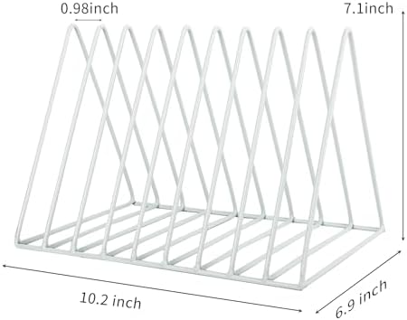 EASEPRES Vinyl Record Holder Storage, 9 Slot Metal Magazine Book Album Display Rack, Stylish Triangle Desktop File Sorter Organizer for Home Office, White Pack of 2 - Image 2