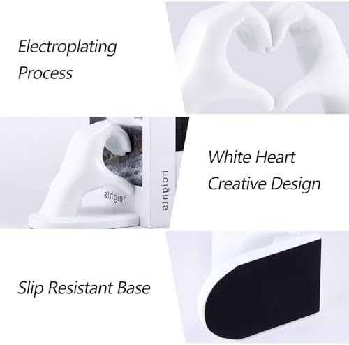 White Bookends, Heavy Duty Bookend Holder Decor, White Finger Heart Shaped, Modern Art Sculpture, Finger Home Decoration, Bookends Decorative, Boho Decor for Desktop Bedroom Study Room - Image 3