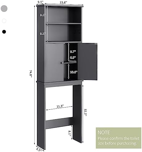 Over the Toilet Storage Cabinet, 75 in Bathroom Cabinet, Grey - Image 2