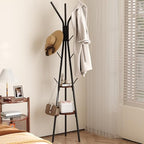 HOMEFORT Coat Rack, Coat Hanger Stand with 2 Shelves, Freestanding Hall Tree, Metal Hat Hanger with 12 Hooks for Clothes Hats and Scarves, Black and Rustic Brown,15.7" Wx15.7 Dx72.8H - Image 6