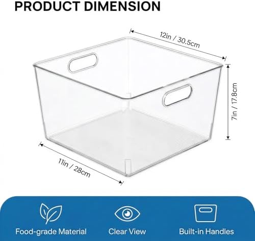 MOONEDGE 6-Pack 12x12x7 Extra Large Clear Plastic Storage Bins with Handles - Image 3